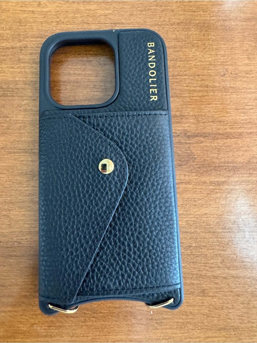 Bandolier Black Leather iPhone 14 Pro Case with Gold Hardware